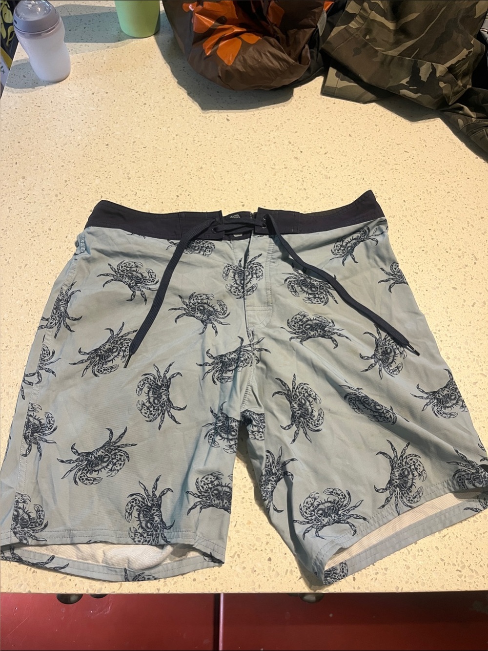 RVCA Light Blue Swim Board Shorts with Navy Crab Print